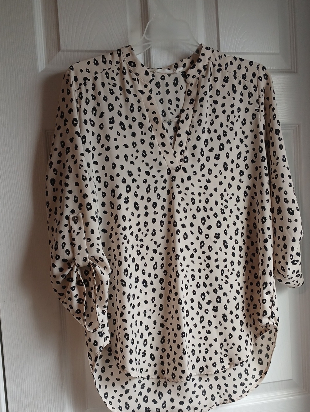Lush Beige and Black Leopard-Print V-Neck Blouse